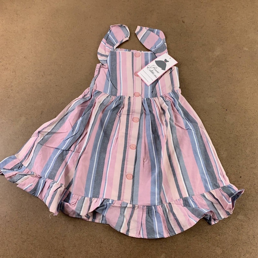 Rare Editions Girls Fit & Flare Dress Multicolor Striped Button Ruffle 6X New